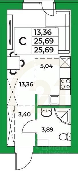 Студия, 25,69 м²