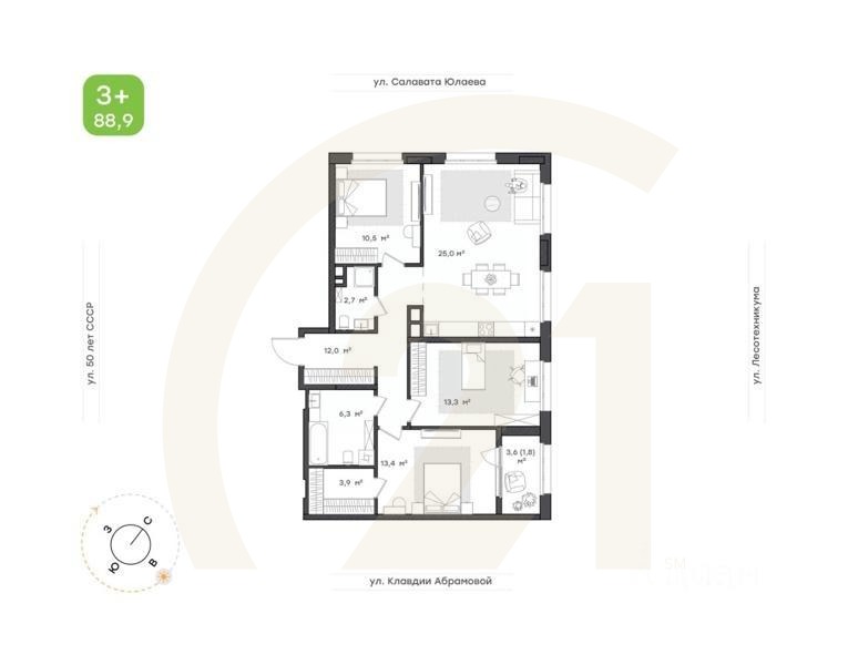 3-комн. квартира, 88,9 м²в ЖК «Бионика Парк»