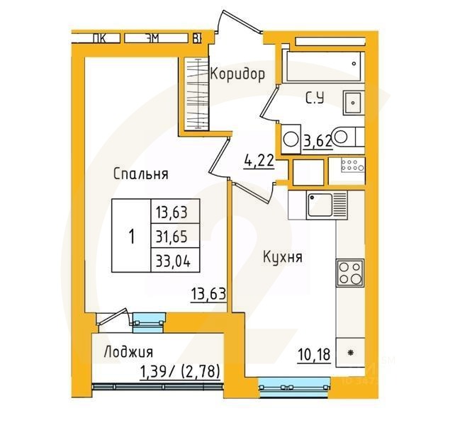 1-комн. квартира, 33 м²