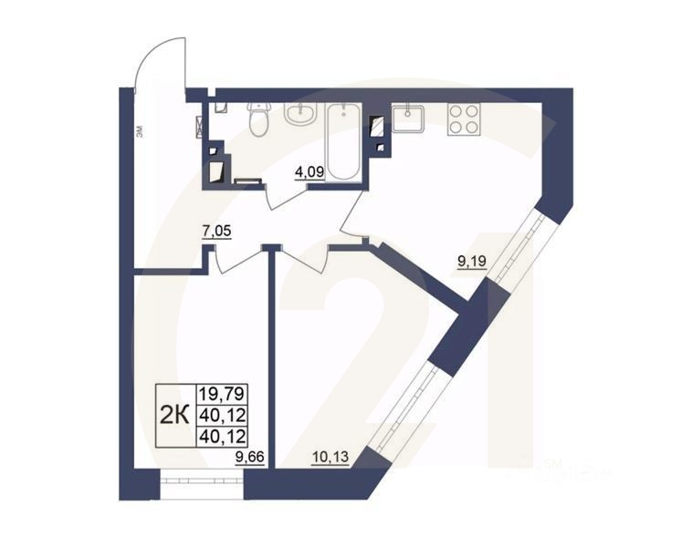 2-комн. квартира, 40,34 м²