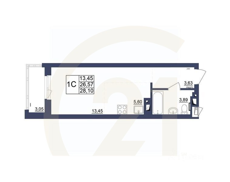 1-комн, 28,1 м²