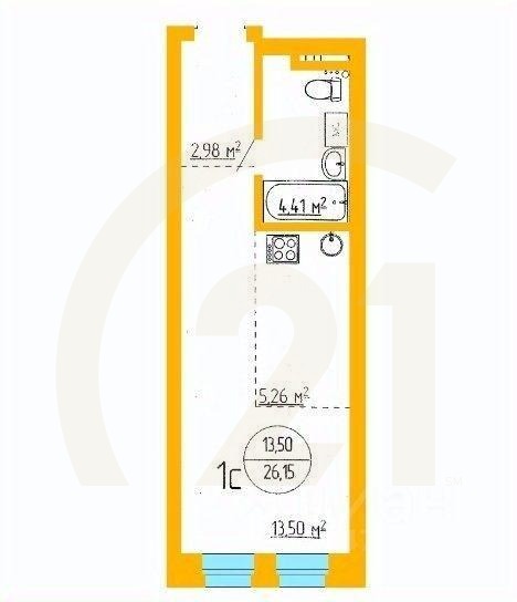 Продаются 1-комн. апартаменты, 26,15 м²в ЖК «Аксаковский»
