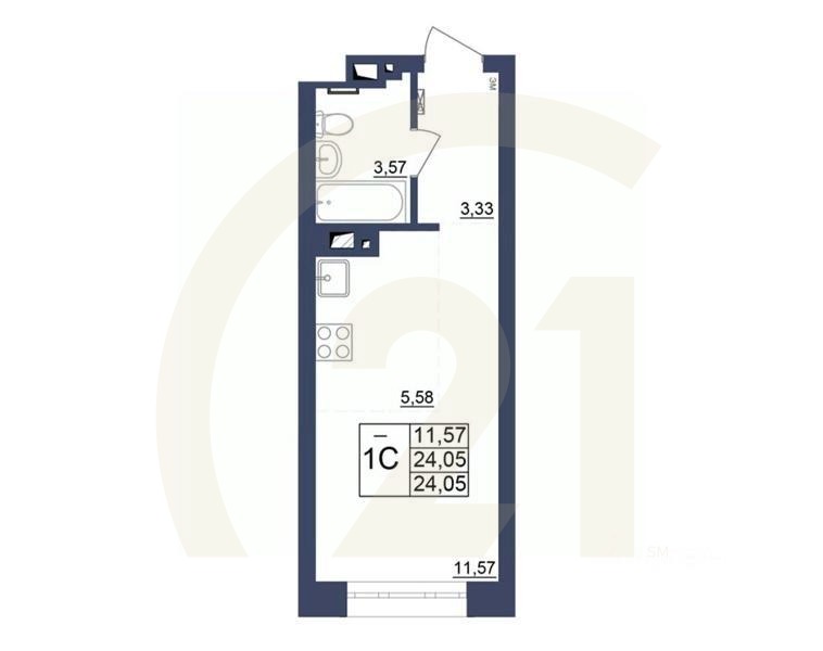 1-комн, 24,22 м²