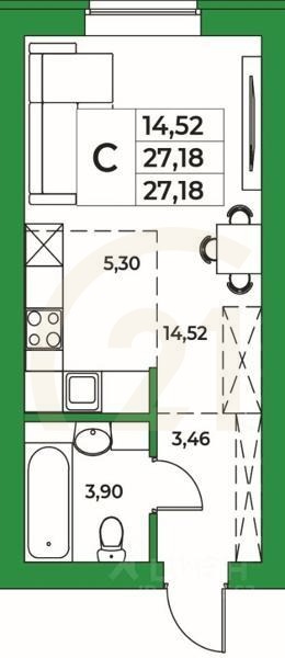 Студия, 27,18 м²