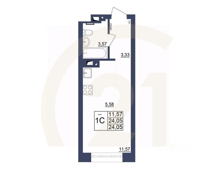 1-комн, 23,87 м²