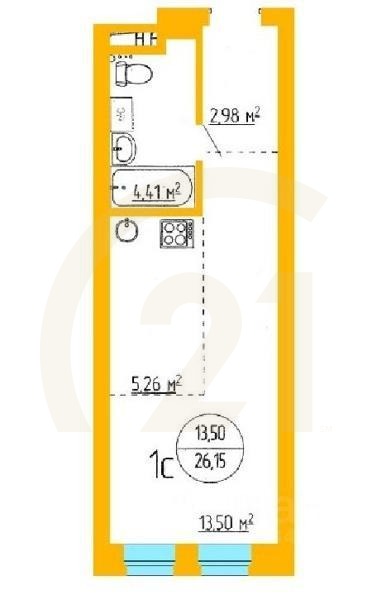 Продаются 1-комн. апартаменты, 26,27 м²в ЖК «Аксаковский»