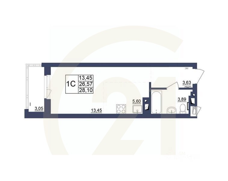1-комн, 27,92 м²в ЖК «Космос»