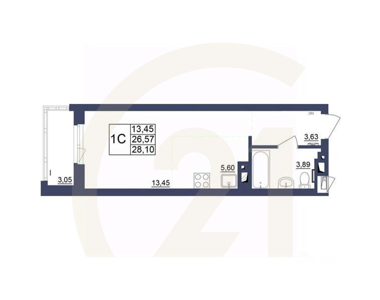 1-комн, 28,19 м²в ЖК «Космос»