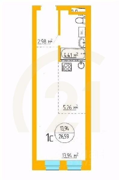 Продаются 1-комн. апартаменты, 26,4 м²в ЖК «Аксаковский»