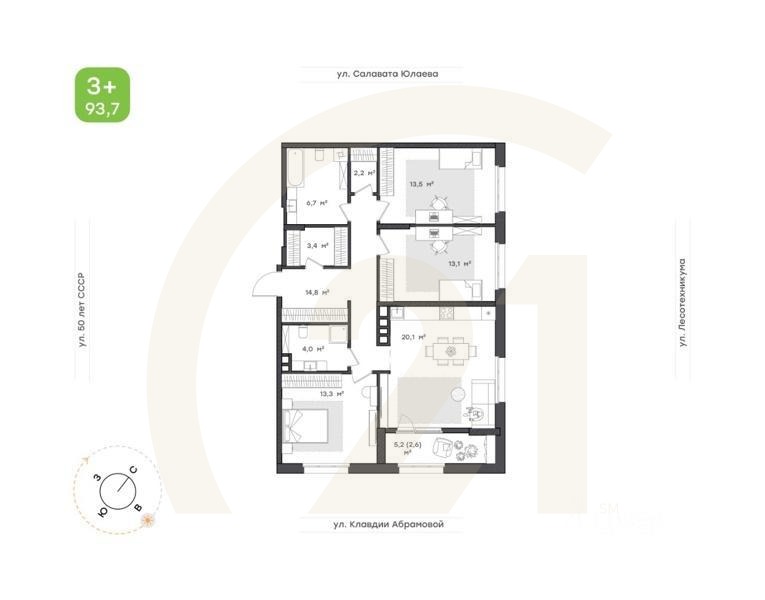3-комн. квартира, 93,7 м²в ЖК «Бионика Парк»