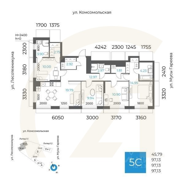5-комн. квартира, 97,13 м²в ЖК «8 NEBO»