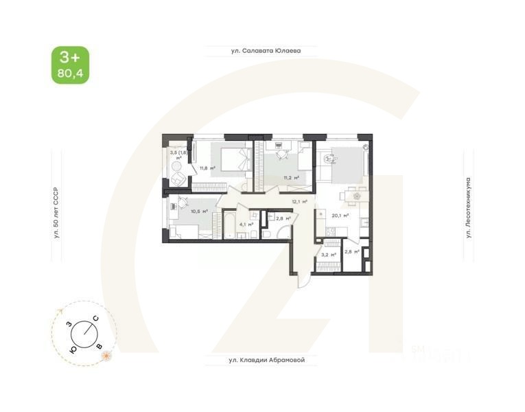 3-комн. квартира, 80,4 м²в ЖК «Бионика Парк»