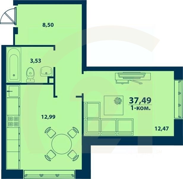 1-комн. квартира, 37,49 м²в ЖК «Город природы»
