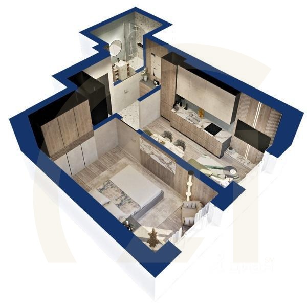 1-комн. квартира, 35,83 м²в ЖК «Вершина»