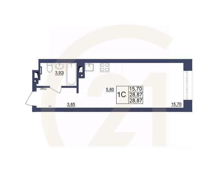 1-комн, 28,96 м²в ЖК «Космос»
