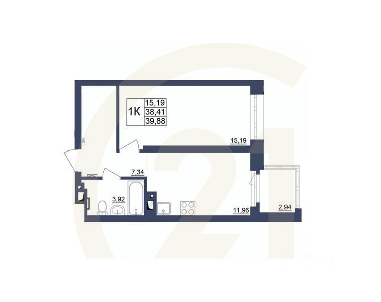 1-комн. квартира, 40,06 м²