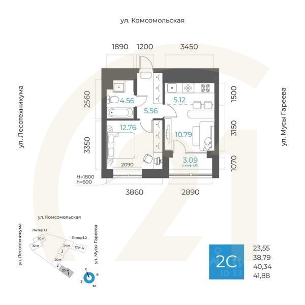 2-комн. квартира, 40,34 м²в ЖК «8 NEBO»