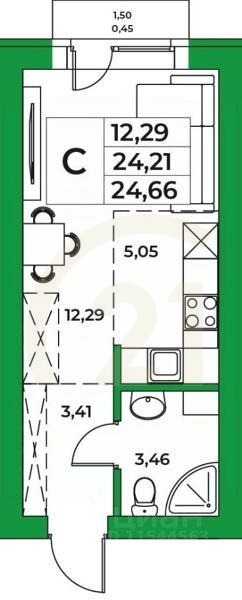Студия, 24,66 м²