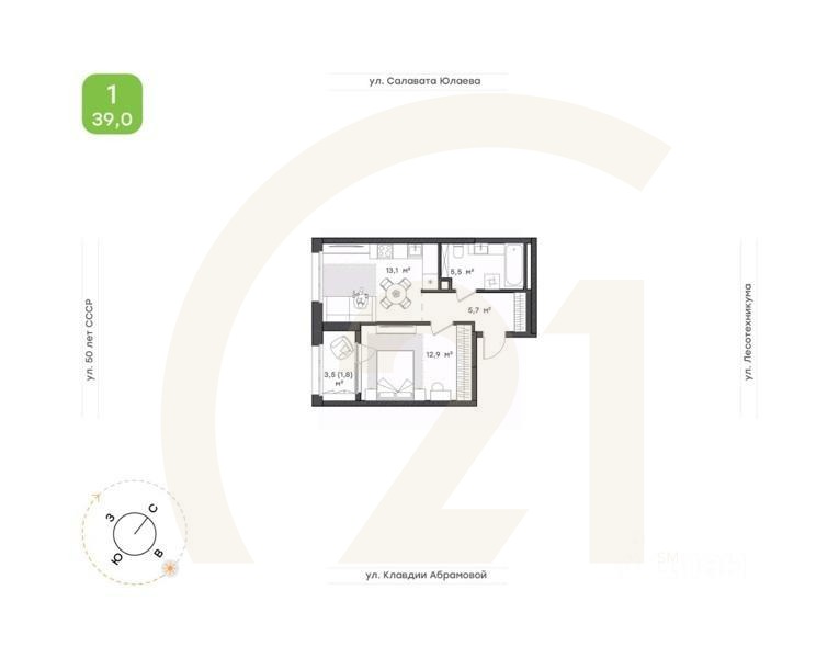 1-комн. квартира, 39 м²в ЖК «Бионика Парк»
