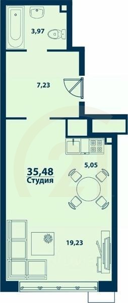 Студия, 35,48 м²в ЖК «Город природы»
