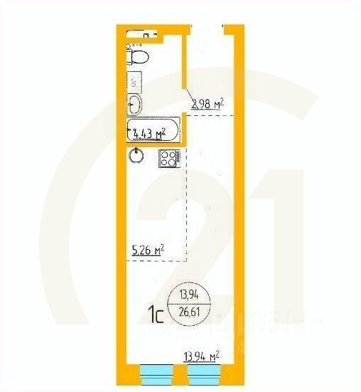 Продаются 1-комн. апартаменты, 26,61 м²в ЖК «Аксаковский»