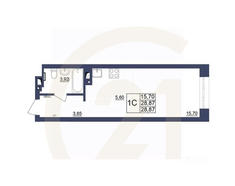 1-комн, 29,05 м²в ЖК «Космос»