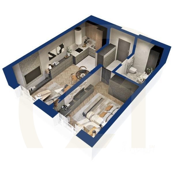 1-комн. квартира, 43,09 м²в ЖК «Вершина»