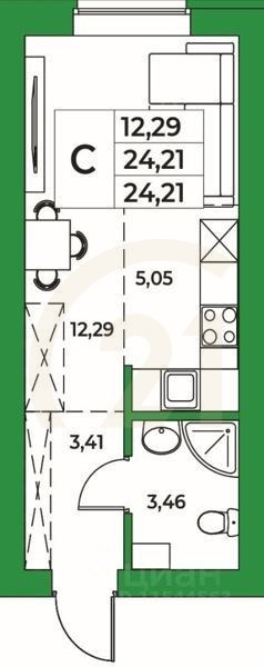 Студия, 24,21 м²