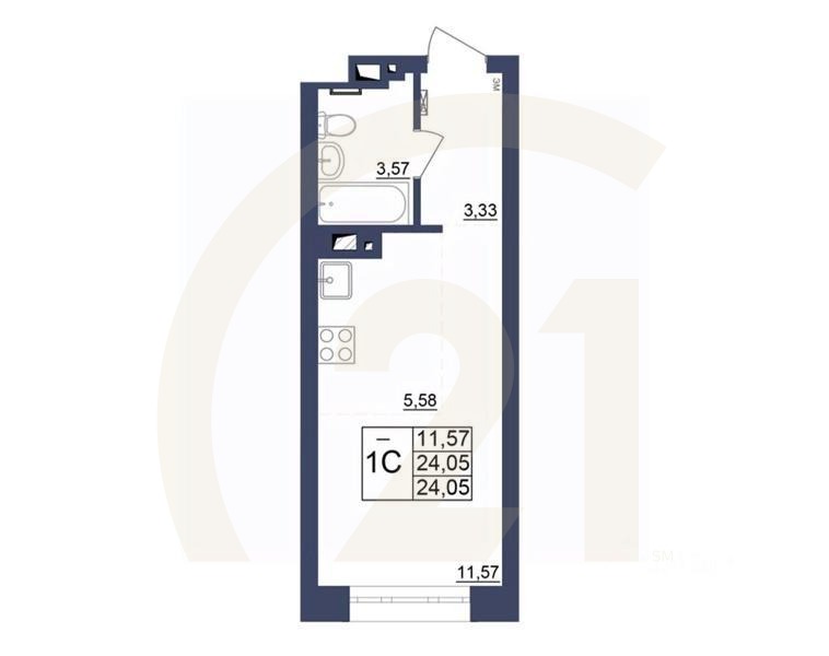 1-комн, 24,05 м²в ЖК «Космос»
