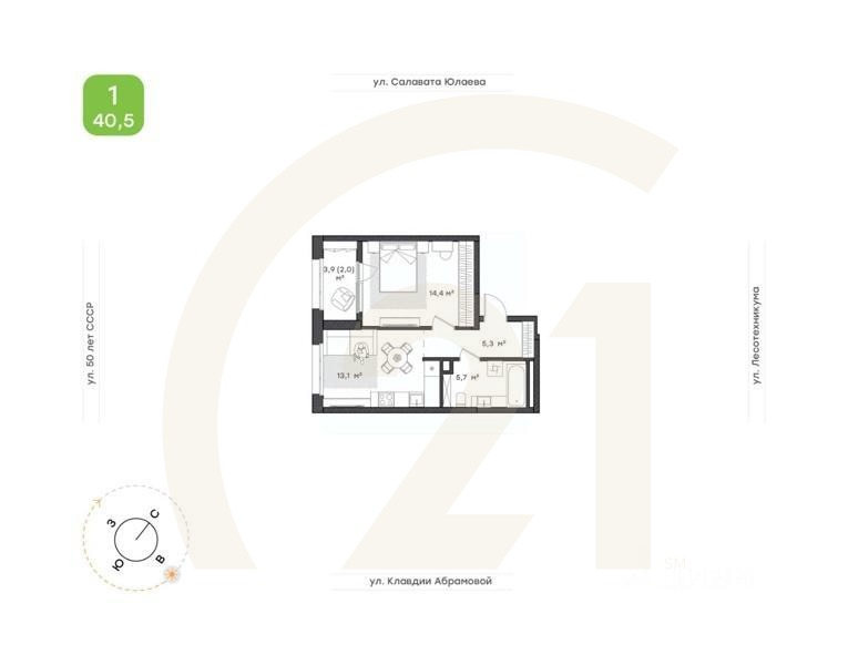 1-комн. квартира, 40,5 м²в ЖК «Бионика Парк»