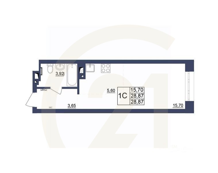 1-комн, 29,05 м²в ЖК «Космос»