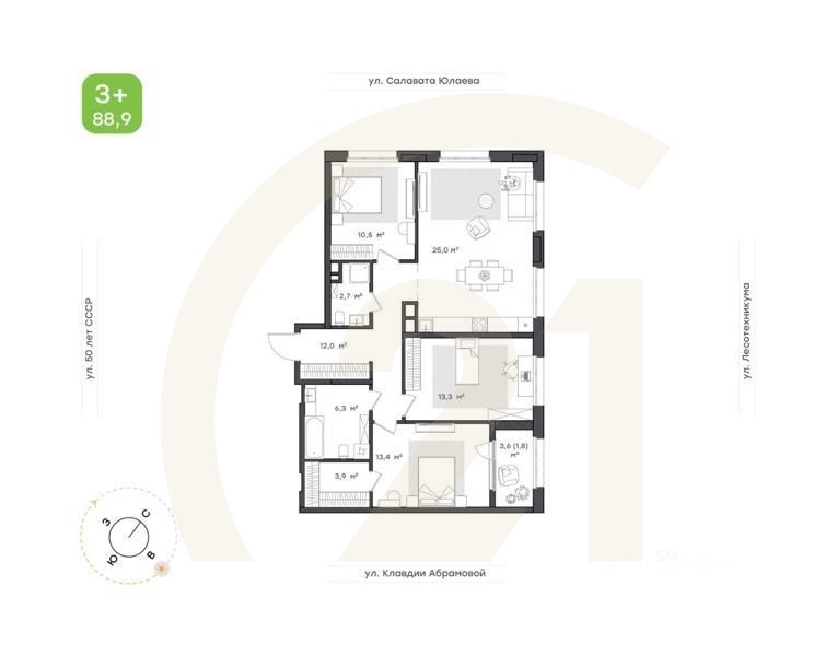 3-комн. квартира, 88,9 м²в ЖК «Бионика Парк»