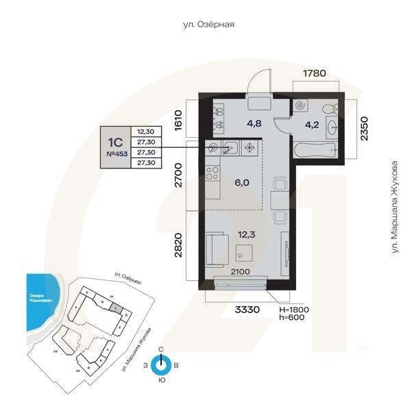 1-комн, 27.3 м², 4 этаж