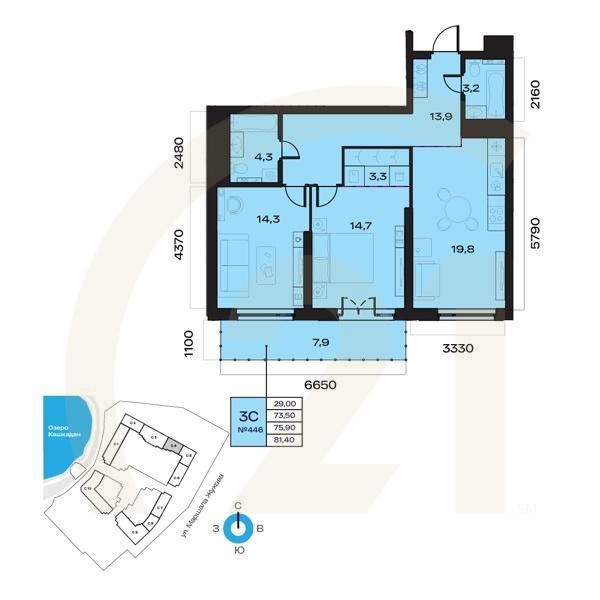 3-комн, 75.9 м², 3 этаж