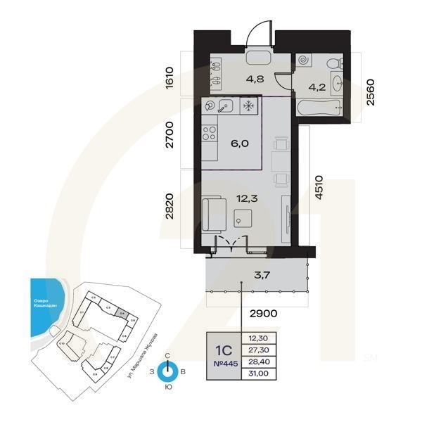 1-комн, 28.4 м², 3 этаж