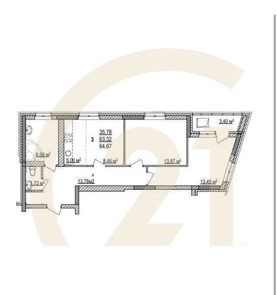 3-комн, 64.67 м², 3-17 этаж