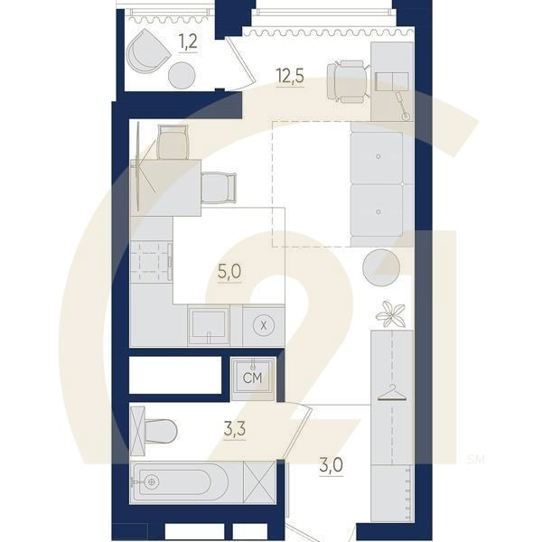 1-комн, 24.4 м², 7-10 этаж