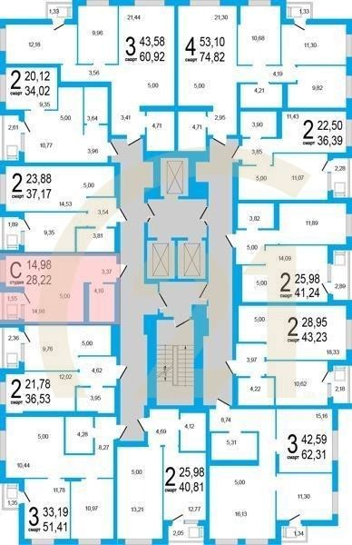 Студия, 28.22 м², 2 этаж