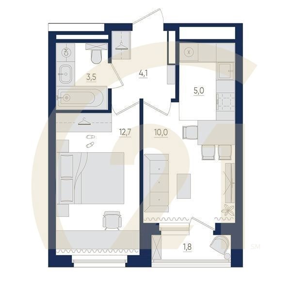 2-комн, 36.2 м², 14 этаж