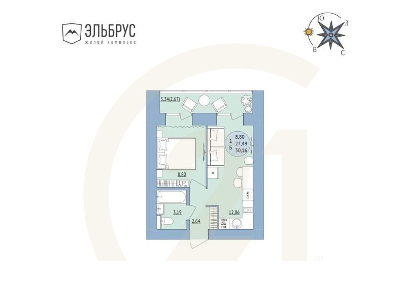 1-комн, 30.16 м², 11-15 этаж