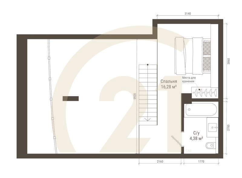 1-комн, 70 м², 21 этаж