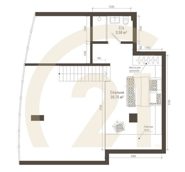 2-комн, 89.26 м², 21 этаж