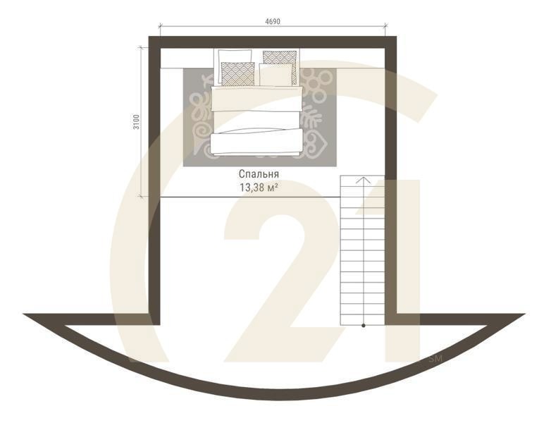 Студия, 42.9 м², 21 этаж