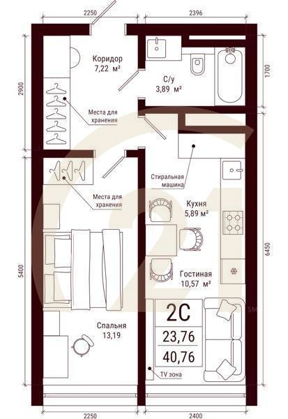 2-комн, 40.76 м², 6-31 этаж