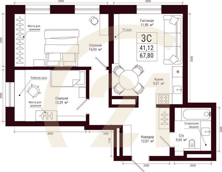 3-комн, 67.8 м², 14-31 этаж