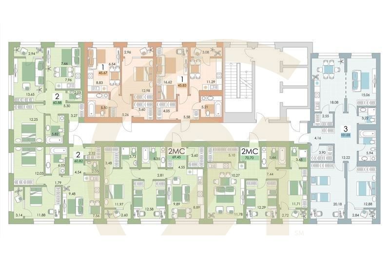 2-комн, 69.5 м², 23 этаж
