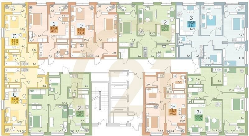 2-комн, 76.5 м², 10 этаж