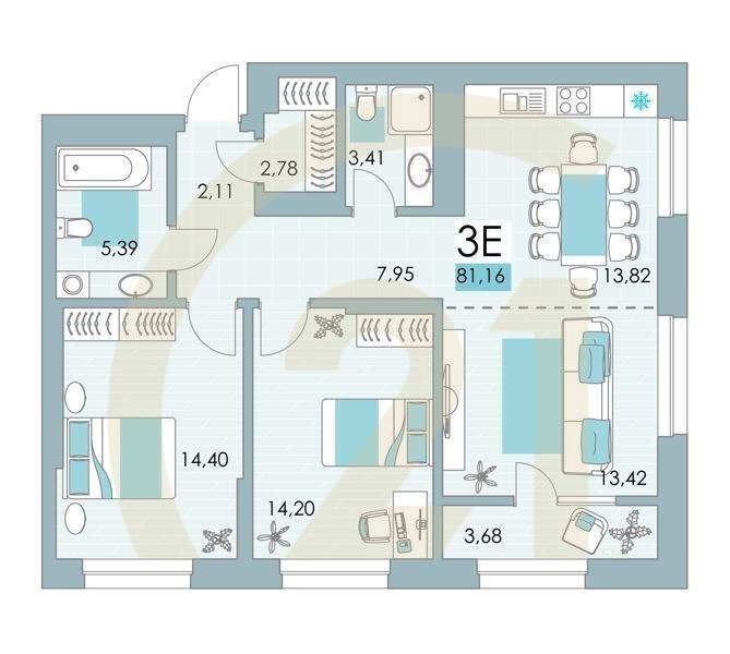 3-комн, 80.1 м², 18 этаж