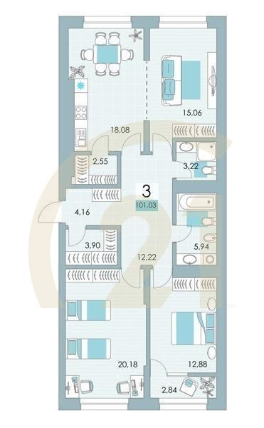 3-комн, 100.4 м², 15-17 этаж