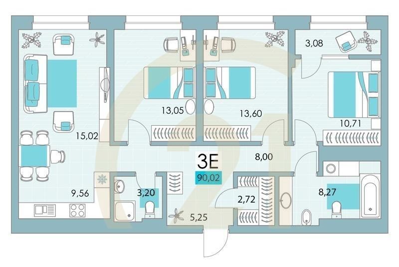 3-комн, 91.9 м², 21-24 этаж